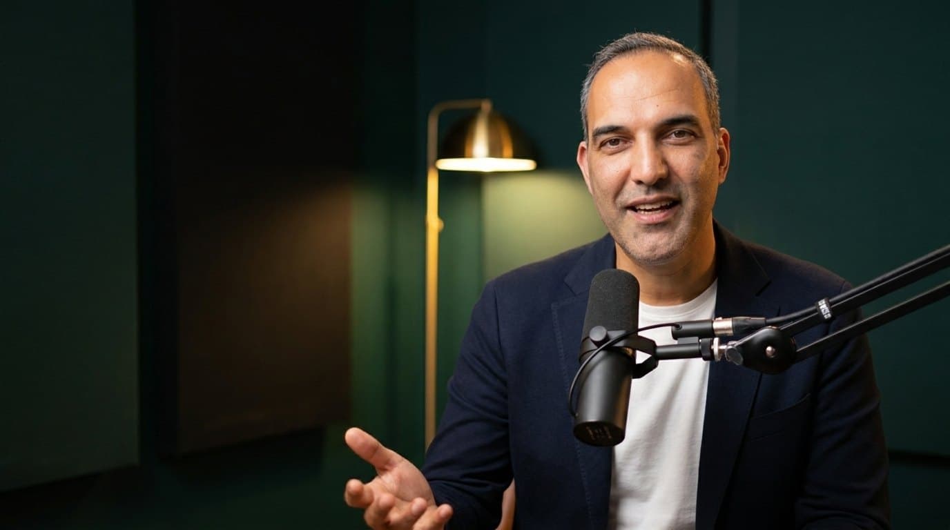 Kevin Kasaei, host of BizPlaybooks, in the studio